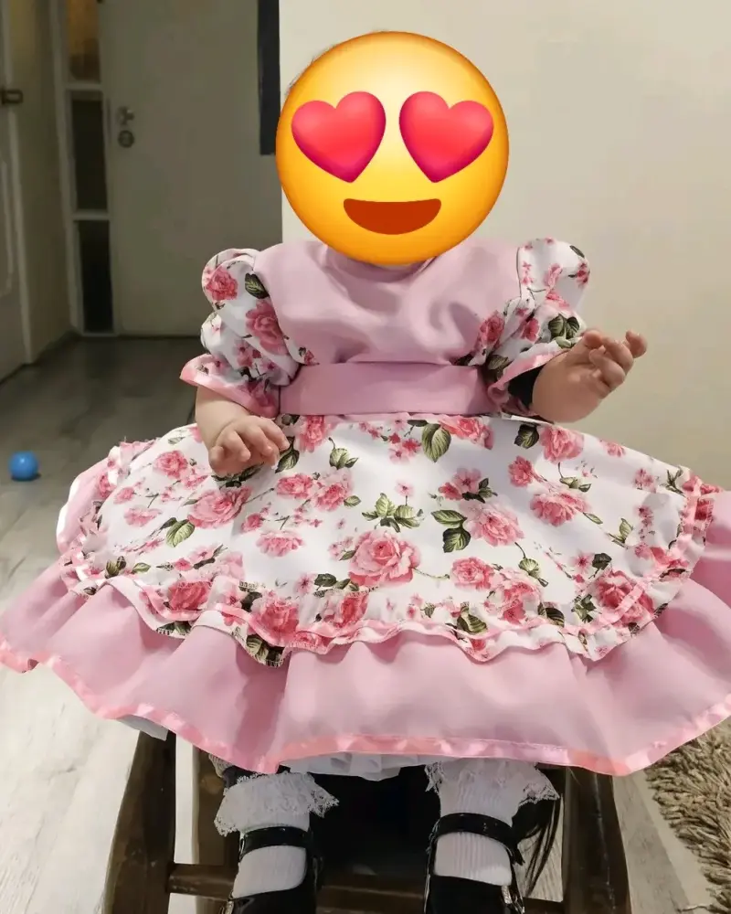 Vestido de niña floral rosa con falso y zapatos T1 - 5