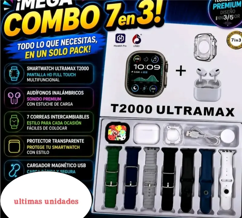 Combo Smartwatch Ultramax T2000 con Accesorios