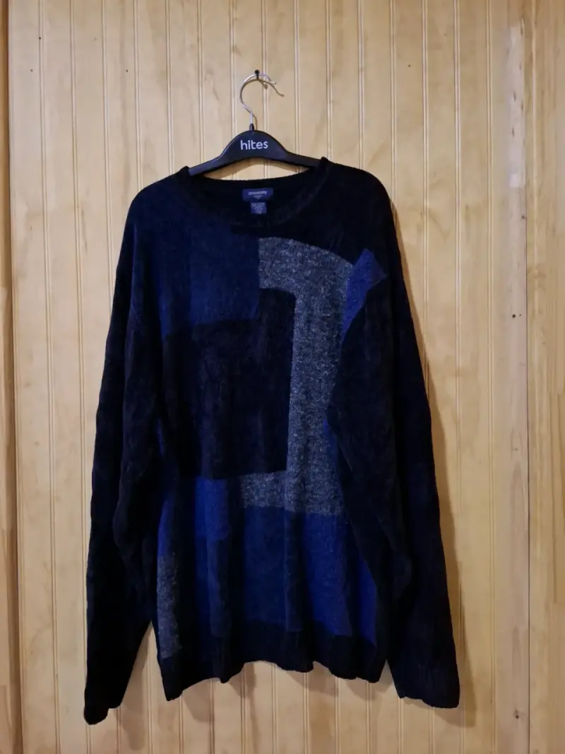 Suéter de lana azul y gris para hombre