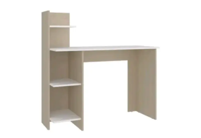 Escritorio con estantes de madera color beige - 1