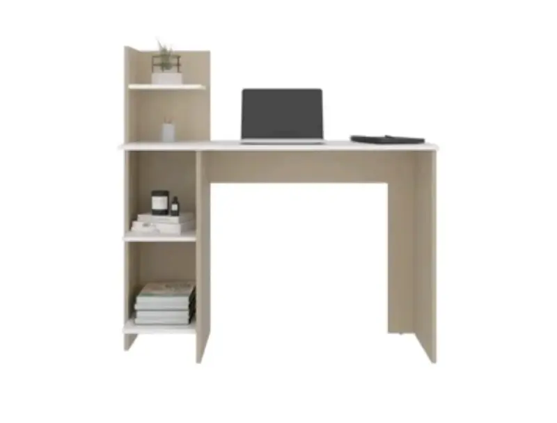 Escritorio con estantes de madera color beige - 2