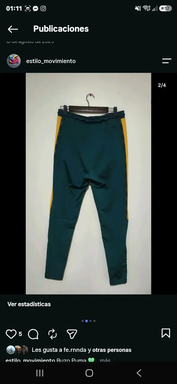 Pantalón deportivo Puma verde con franjas amarillas - 2