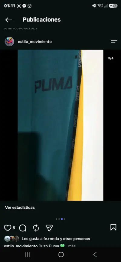 Pantalón deportivo Puma verde con franjas amarillas - miniatura 3