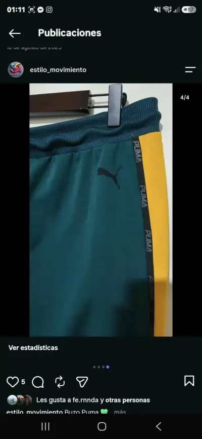 Pantalón deportivo Puma verde con franjas amarillas - miniatura 4
