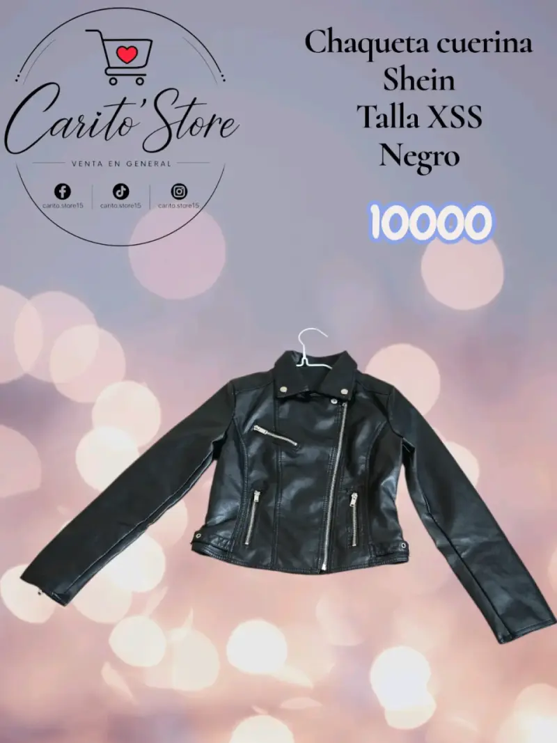 Chaqueta de cuerina negra Shein talla XSS
