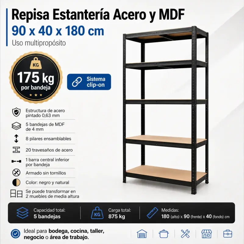 Repisa Estante Metálica (90x40x180cm) - 1