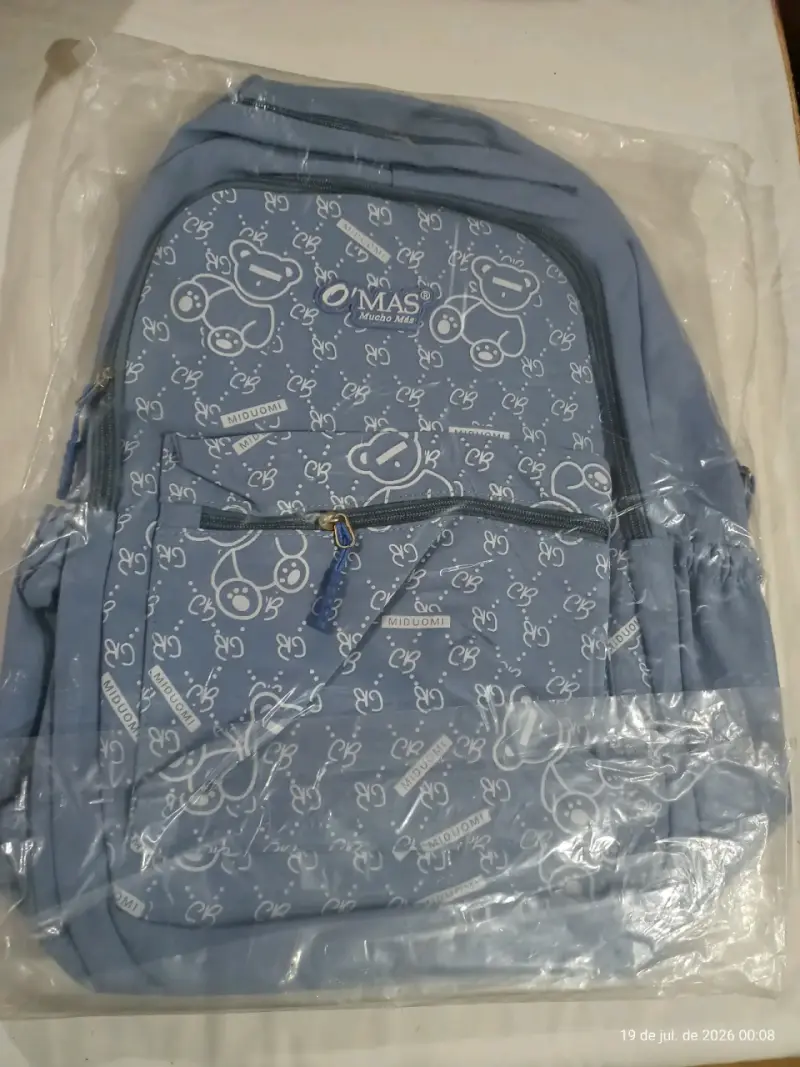 Mochila escolar azul con diseño de ositos