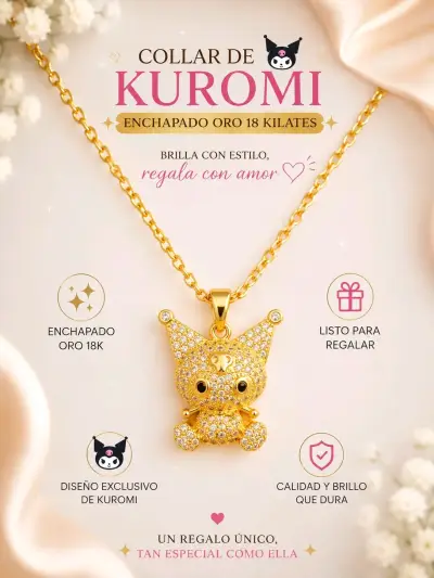 Collar Kuromi enchapado en oro 18 kilates + joyero - miniatura 2