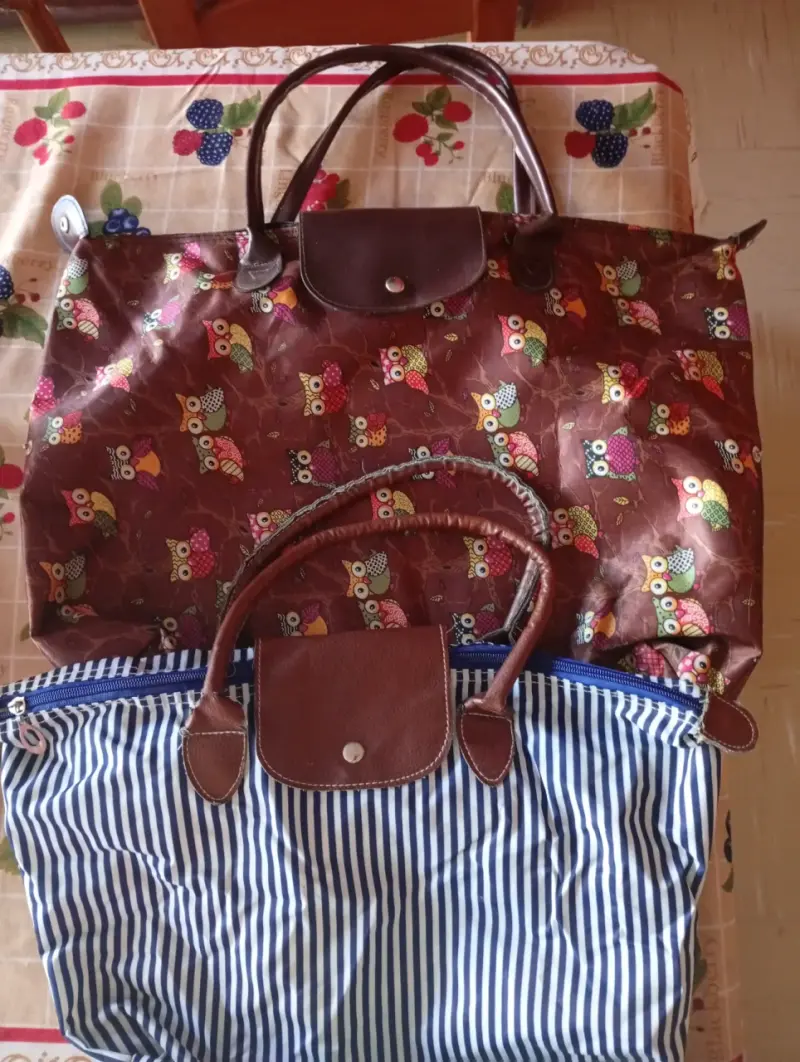 Set de bolsos plegables con diseño de búhos y rayas