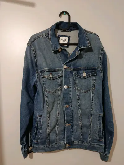 Chaqueta de mezclilla azul Zara para mujer - miniatura 1