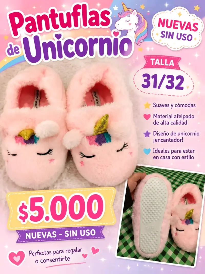 Pantuflas de unicornio talla 31/32 nuevas