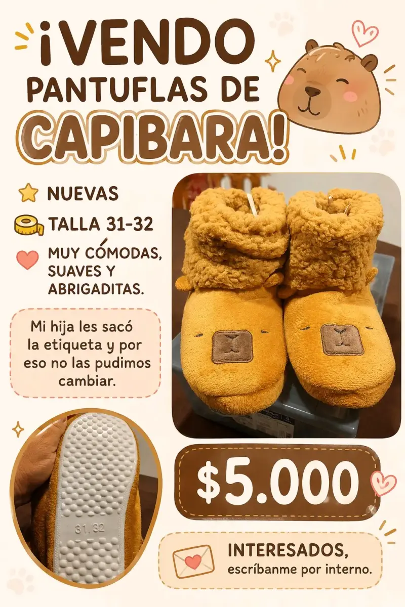 Pantuflas de capibara nuevas talla 31-32