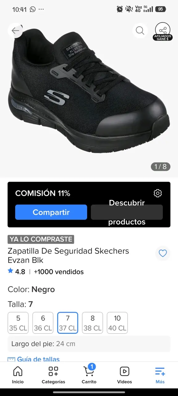 Zapatilla Seguridad Skechers Evzan Negra Talla 3