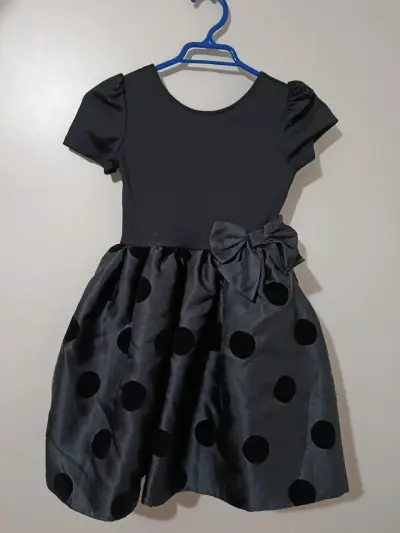 Vestido de niña negro con lunares y lazo - miniatura 1