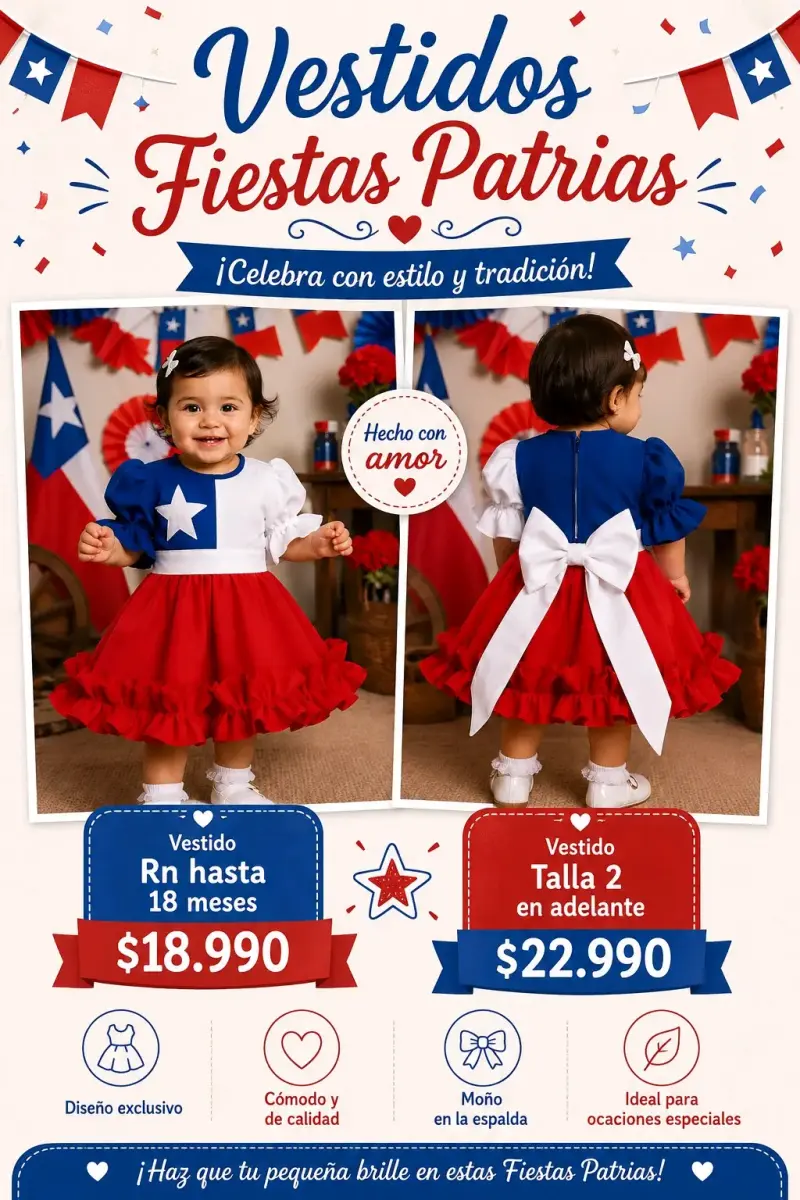 Vestido Fiestas Patrias para Niña con Moño