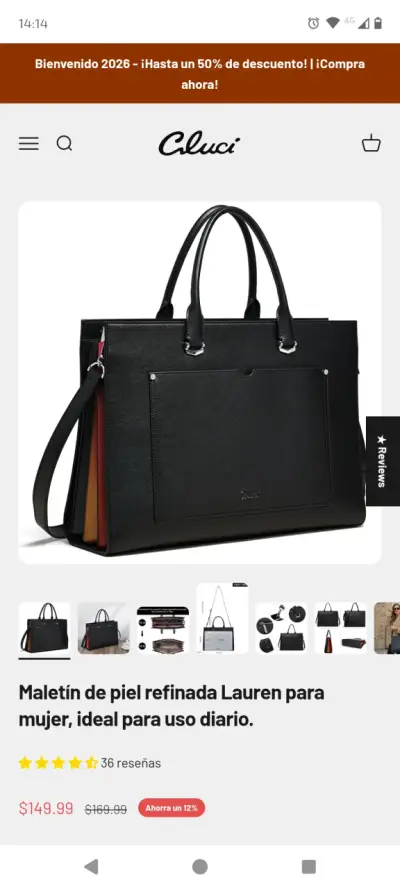 Maletín de cuero para mujer Cluci negro elegante - miniatura 5