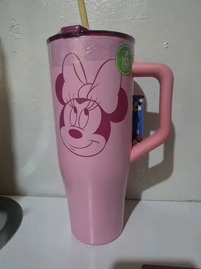 Vaso térmico Minnie Mouse rosa con tapa y bombilla - miniatura 1