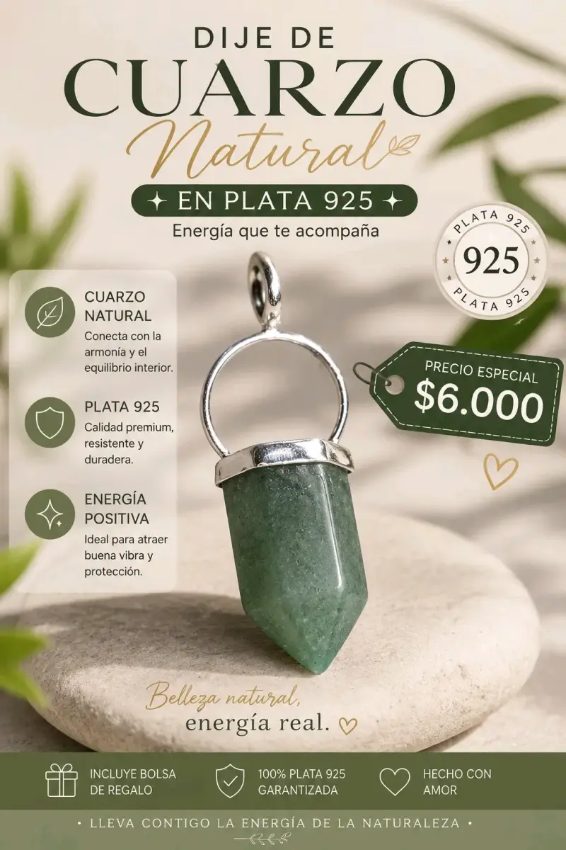 Dije de cuarzo natural en plata 925 - 1