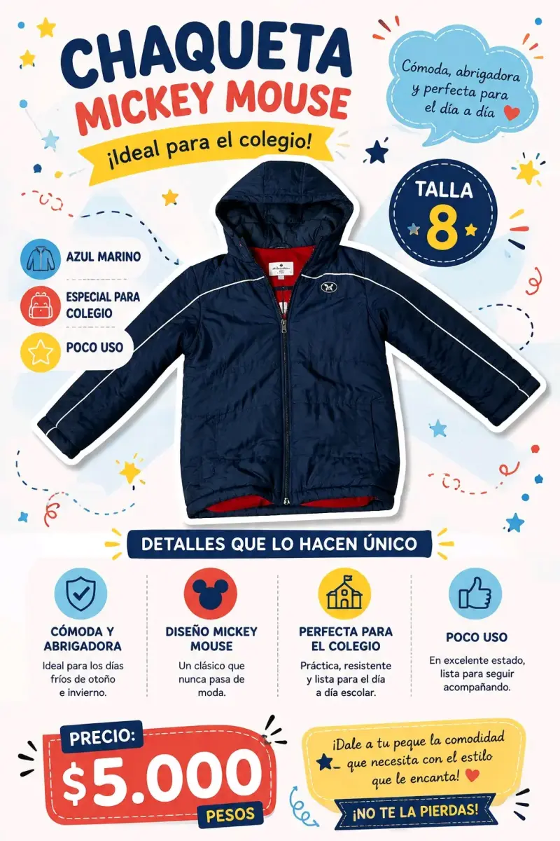 Chaqueta Mickey Mouse azul marino talla 8