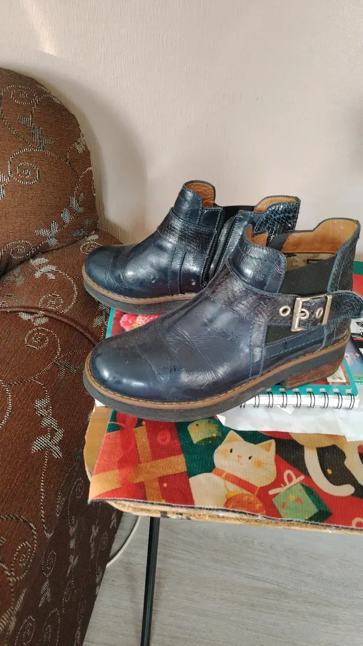 Botines de cuero azul con hebilla - 2