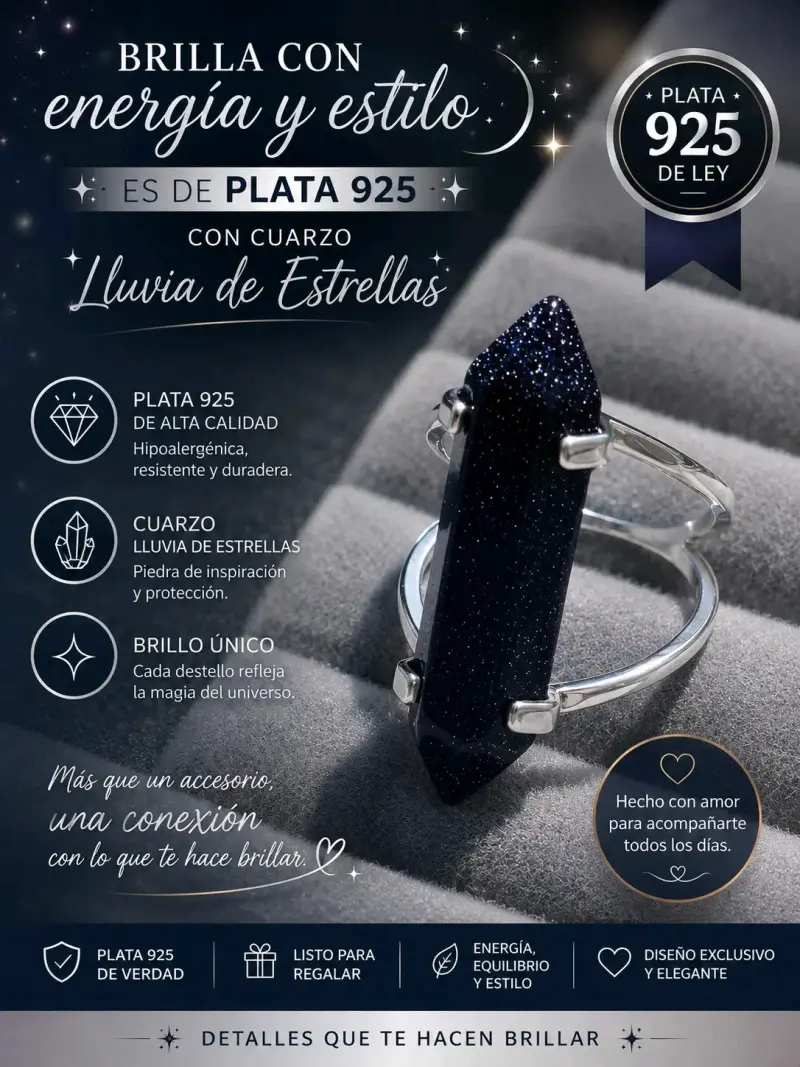 Anillo de plata 925 con cuarzo Lluvia de Estrellas - 1