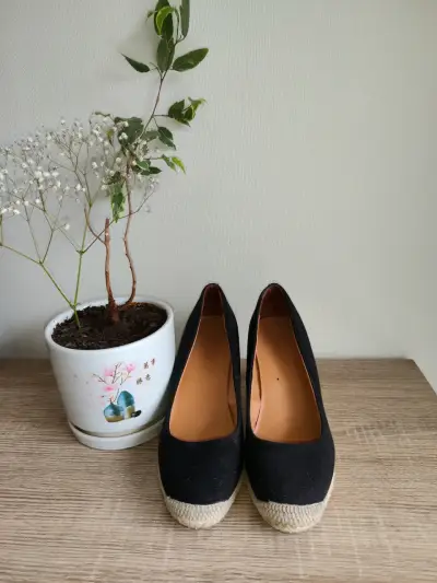 Zapatos de cuña negros de tela Viviano - miniatura 4