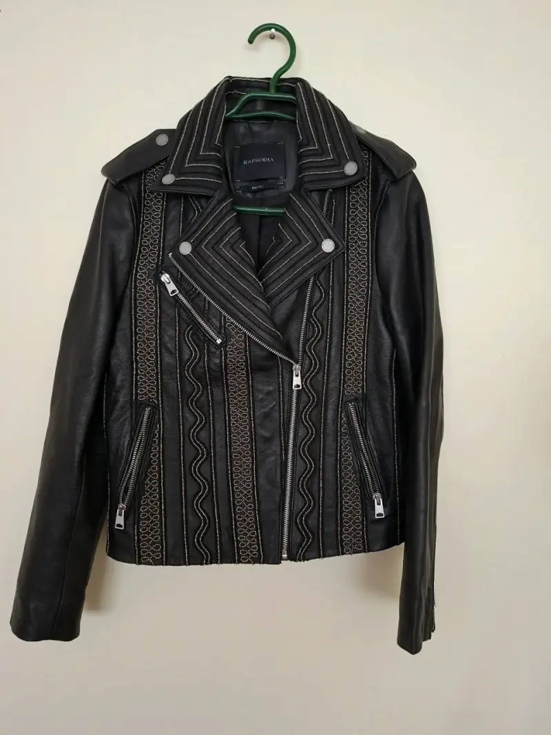 Chaqueta de cuero negra Rapsodia con detalles bordados - 1