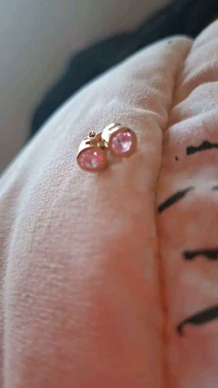 Aros de oro rosa con cristal rosa - 2