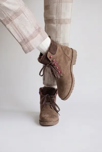Botines de gamuza marrón con forro cálido - miniatura 1