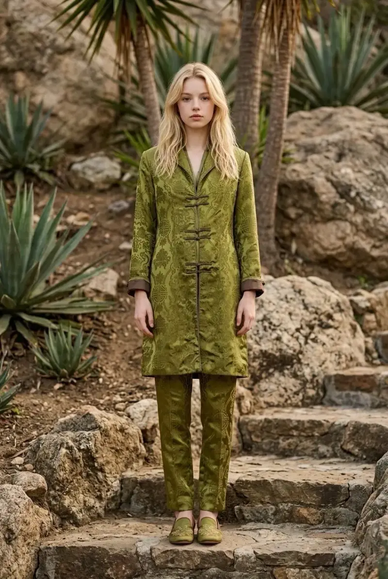 Abrigo verde estilo oriental para mujer - 3
