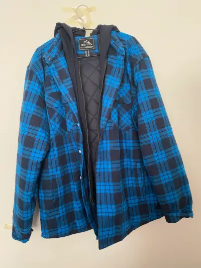 Chaqueta de franela azul a cuadros para hombre - miniatura 2