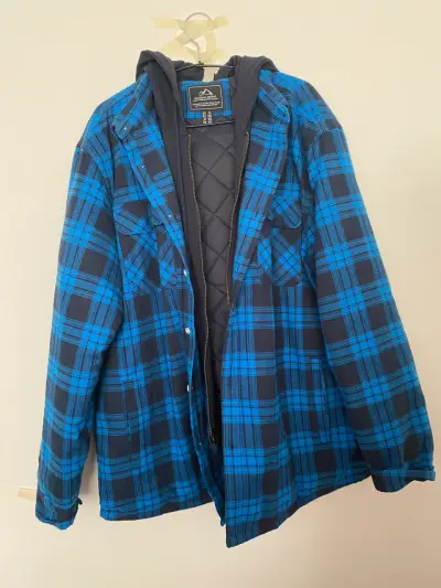 Chaqueta de franela azul a cuadros para hombre - miniatura 3
