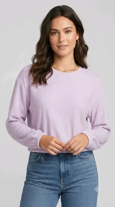 Suéter lila de punto acanalado para mujer - miniatura 2