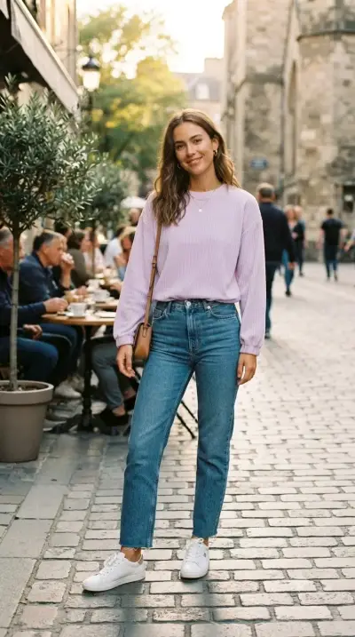 Suéter lila de punto acanalado para mujer - miniatura 4