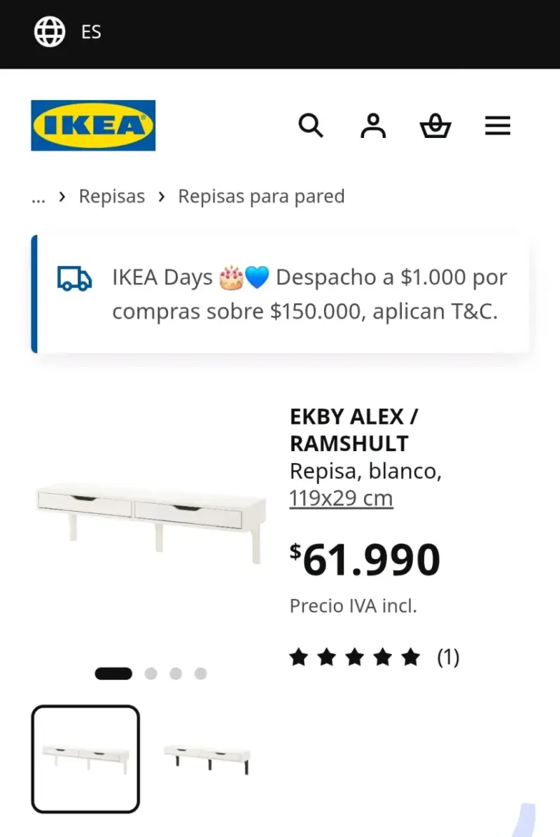 Repisa blanca IKEA EKBY ALEX con cajones - 2