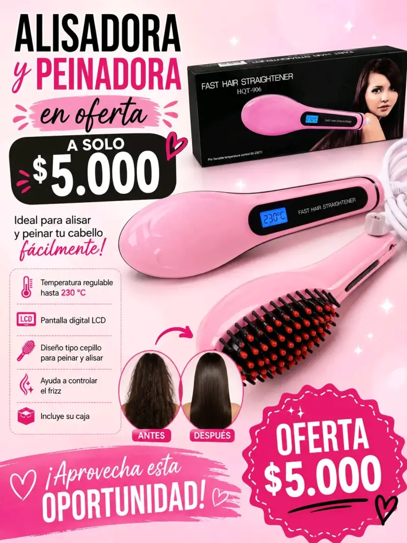 Alisadora y peinadora digital rosa HQIT-906 - 1
