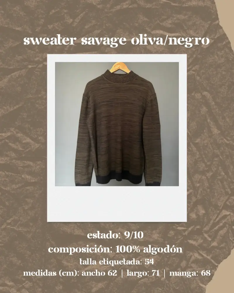 Sweater Savage oliva y negro 100% algodón - 1