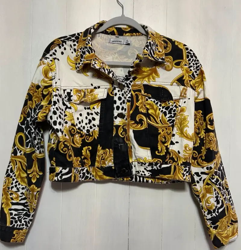 Chaqueta corta estampada dorada y negra - 1