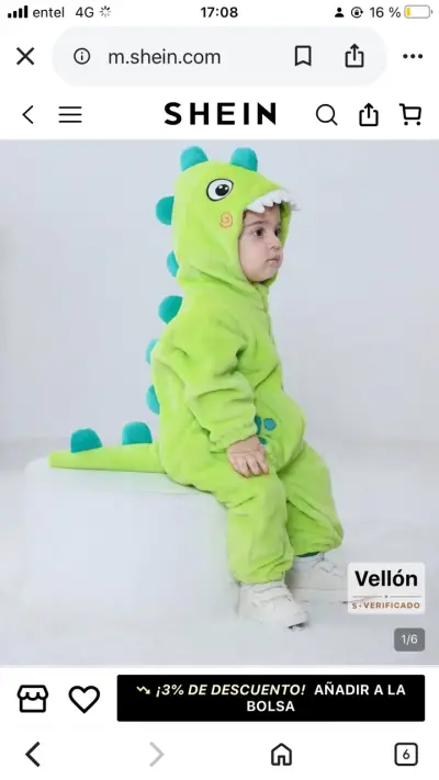 Disfraz de dinosaurio para bebé verde - miniatura 1