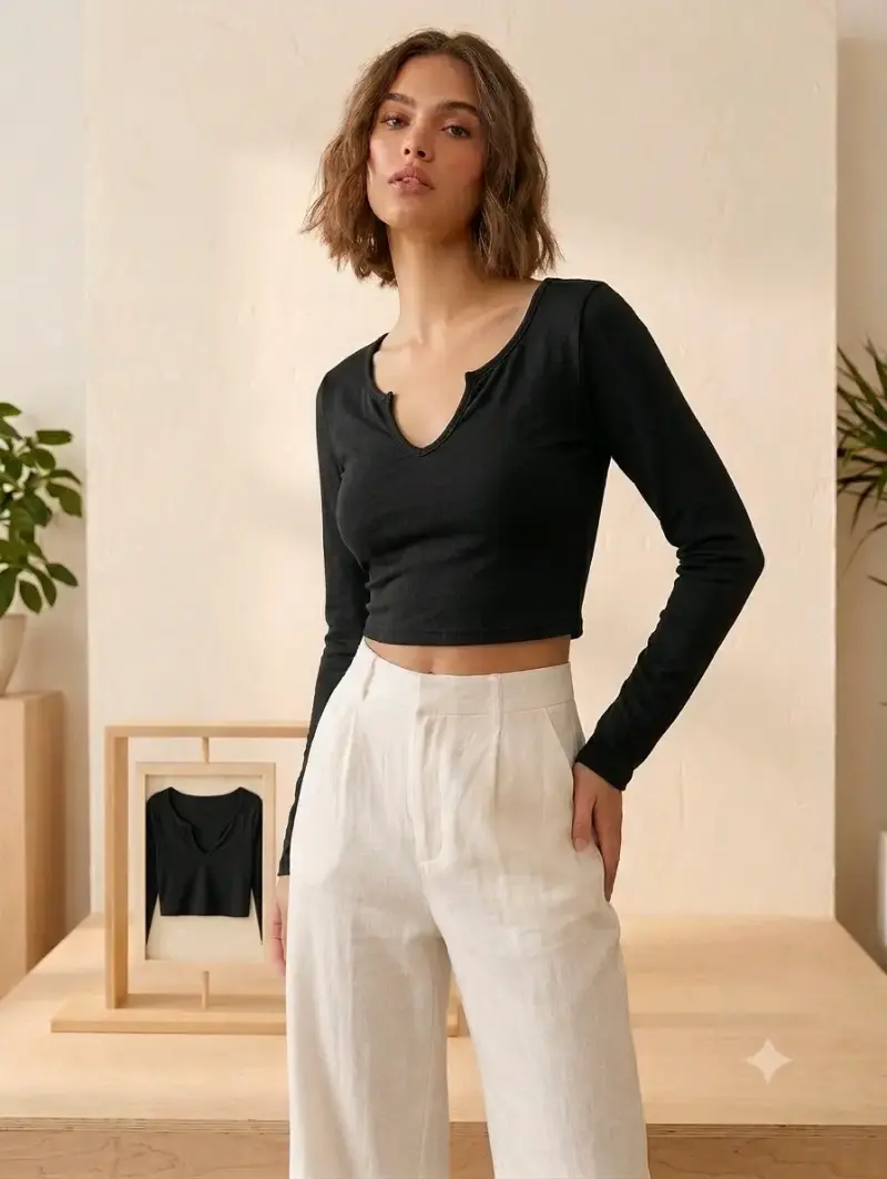 Polera negra manga larga - 2