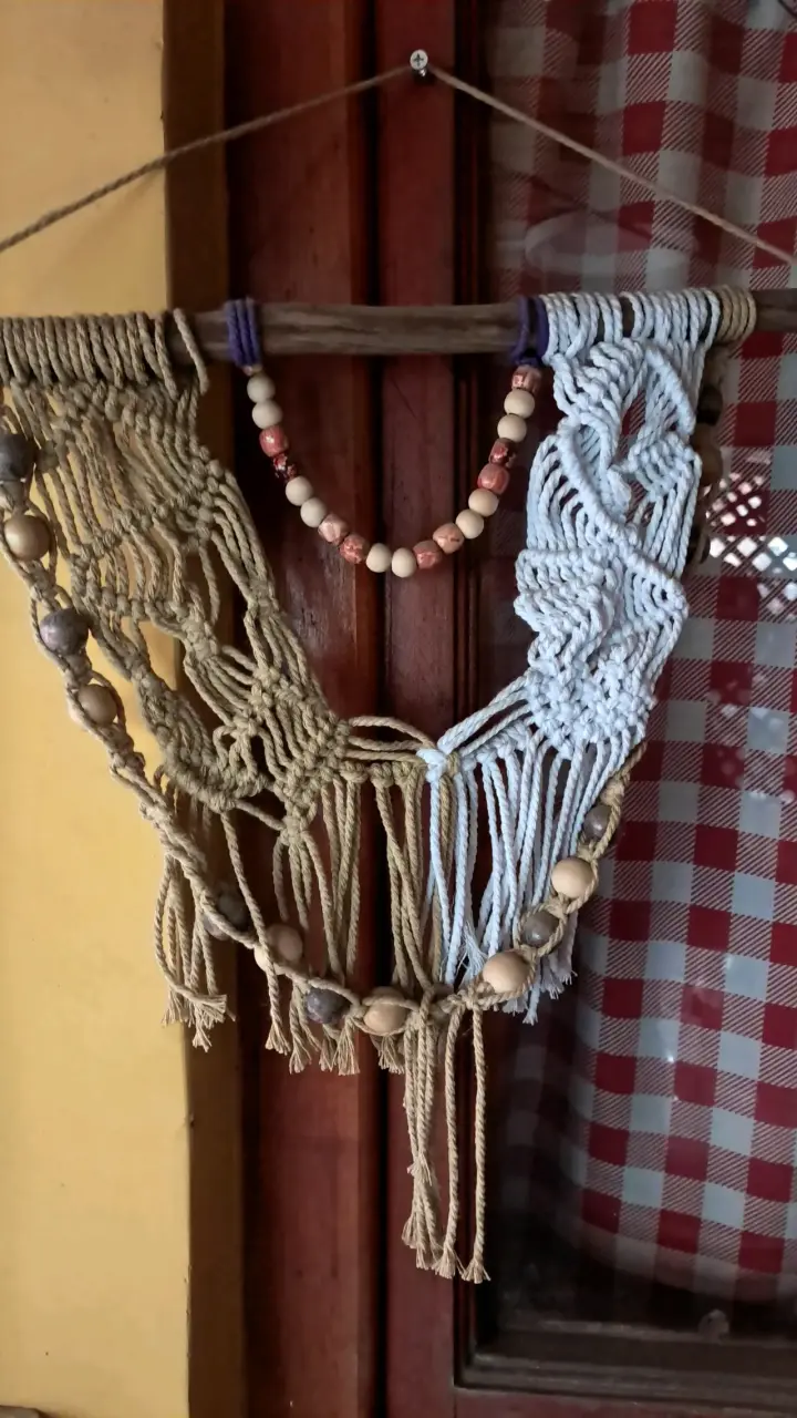 Decoración de pared macramé artesanal con cuentas - 1