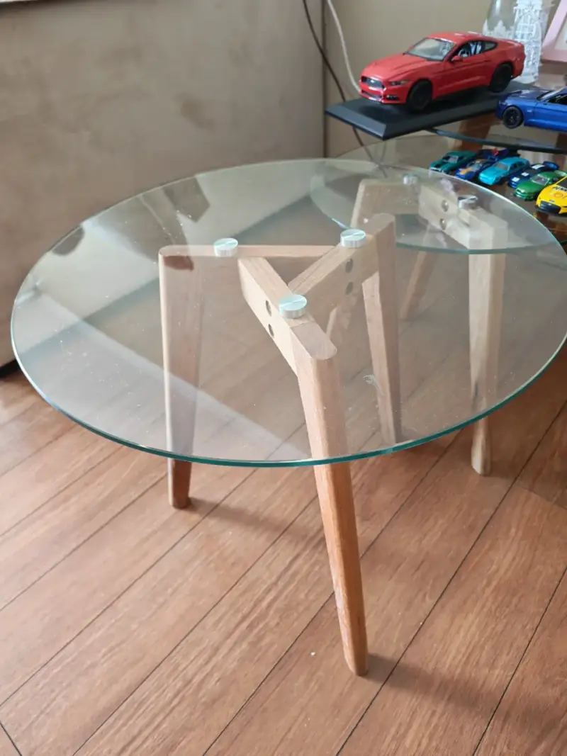 Juego de mesas de centro redondas de vidrio y madera - 3