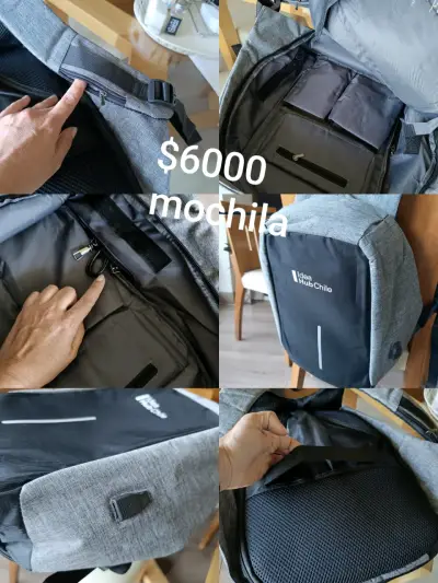 Mochila gris con múltiples compartimentos - miniatura 1