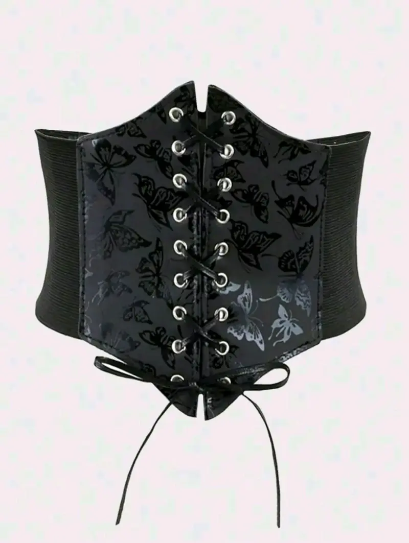 Corset negro Shein con diseño de mariposas 66 cm