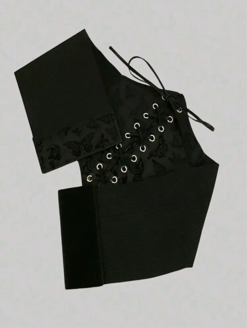 Corset negro Shein con diseño de mariposas 66 cm - 2