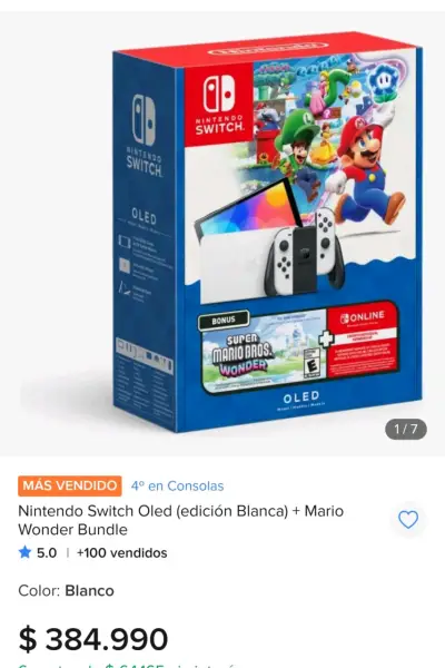 Nintendo Switch OLED Blanca + Mario Wonder Bundle - miniatura 1