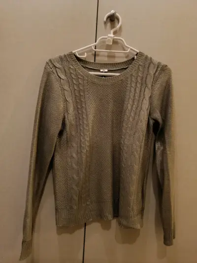 Suéter de punto beige dorado para mujer - miniatura 1