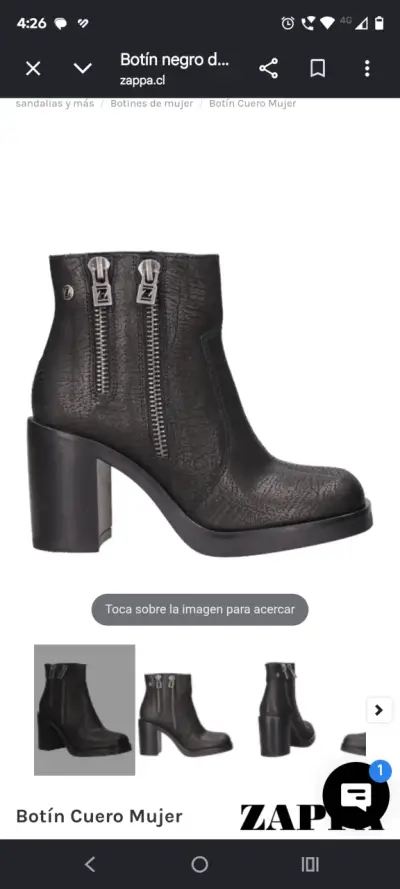 Botines de cuero negro con tacón para mujer - miniatura 1