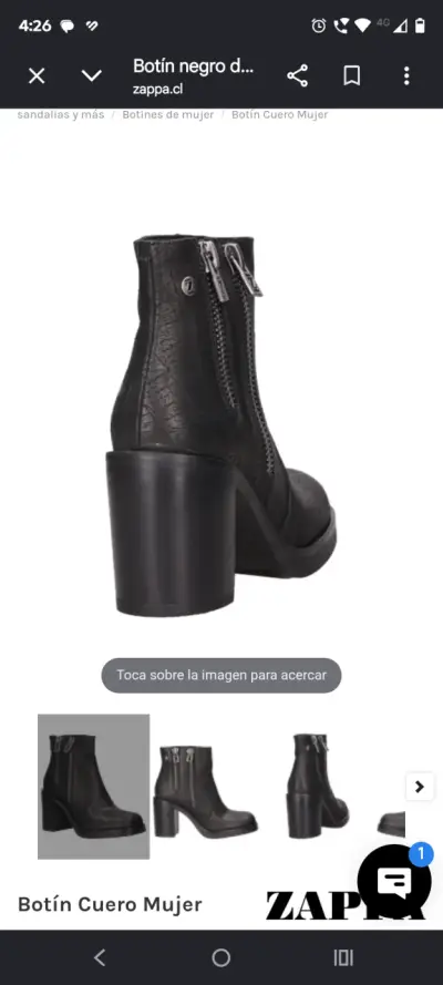 Botines de cuero negro con tacón para mujer - miniatura 2