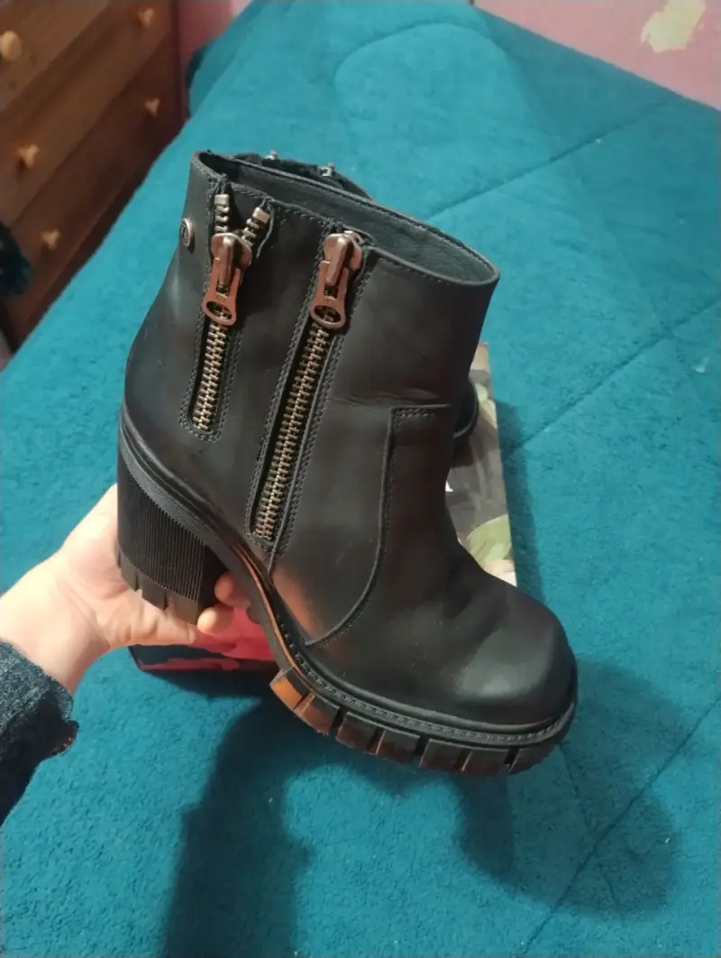 Botines de cuero negro con tacón para mujer - 4
